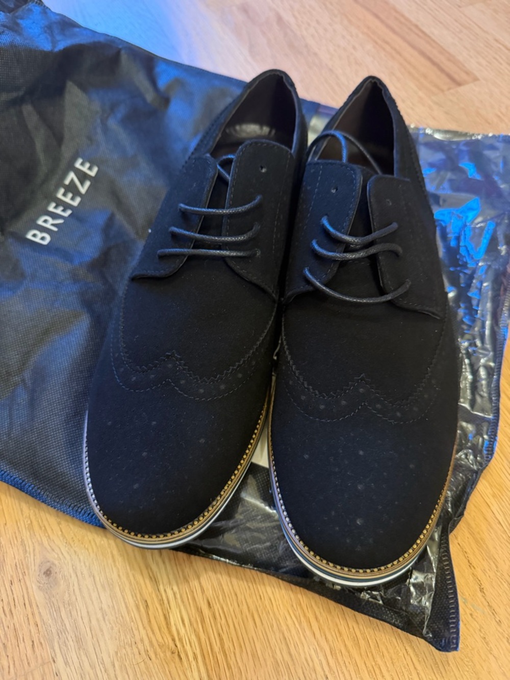 Black Suede Wingtip Derby Shoes by